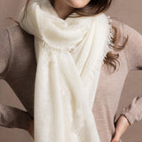 Lightweight Summer Cashmere Wrap Scarf in Ivory