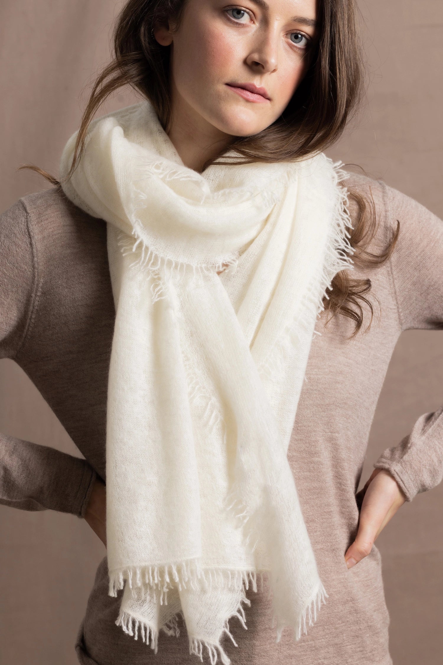 Lightweight Summer Cashmere Wrap Scarf in Ivory