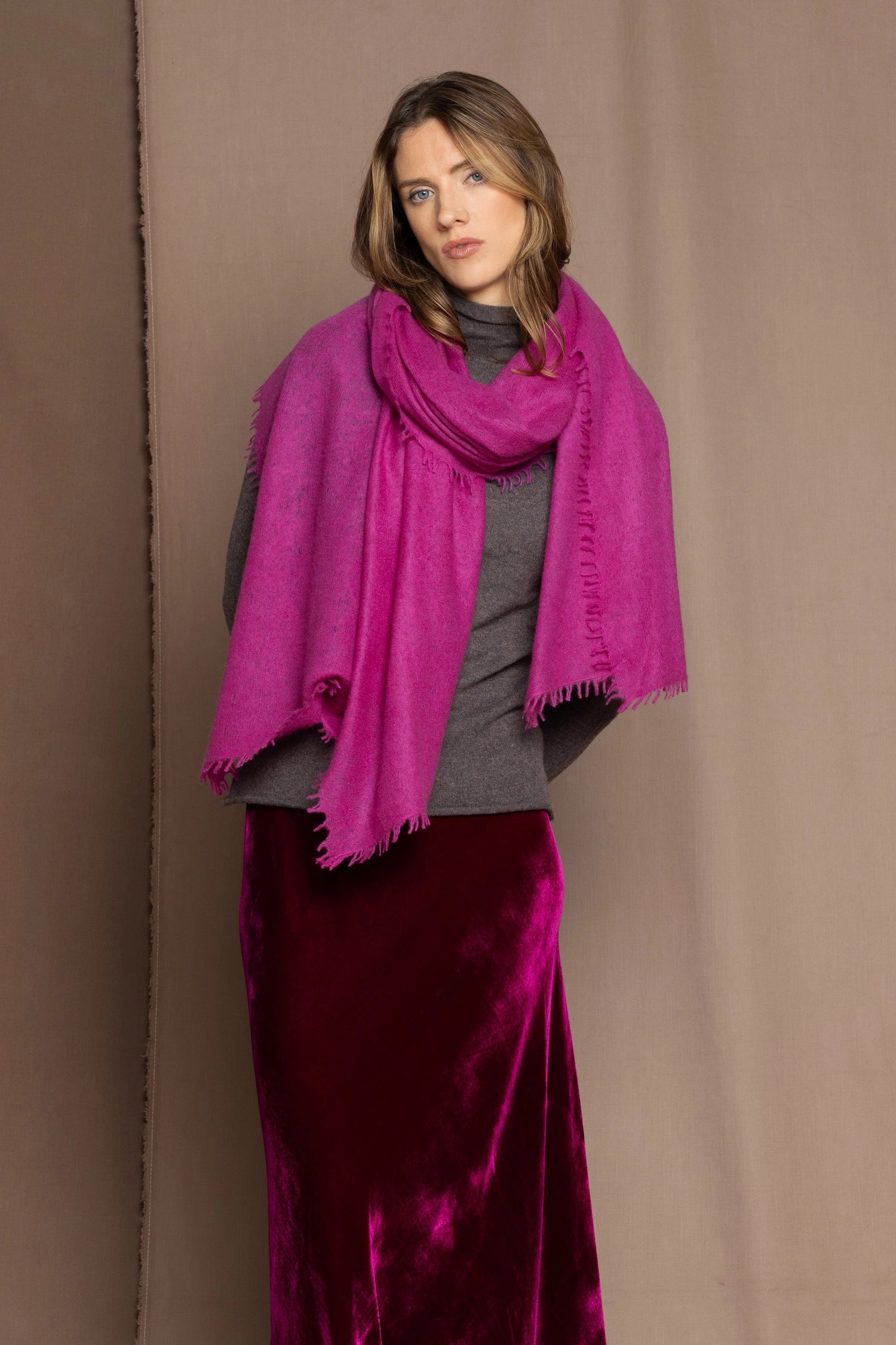 lightweight cashmere shawl in hot pink