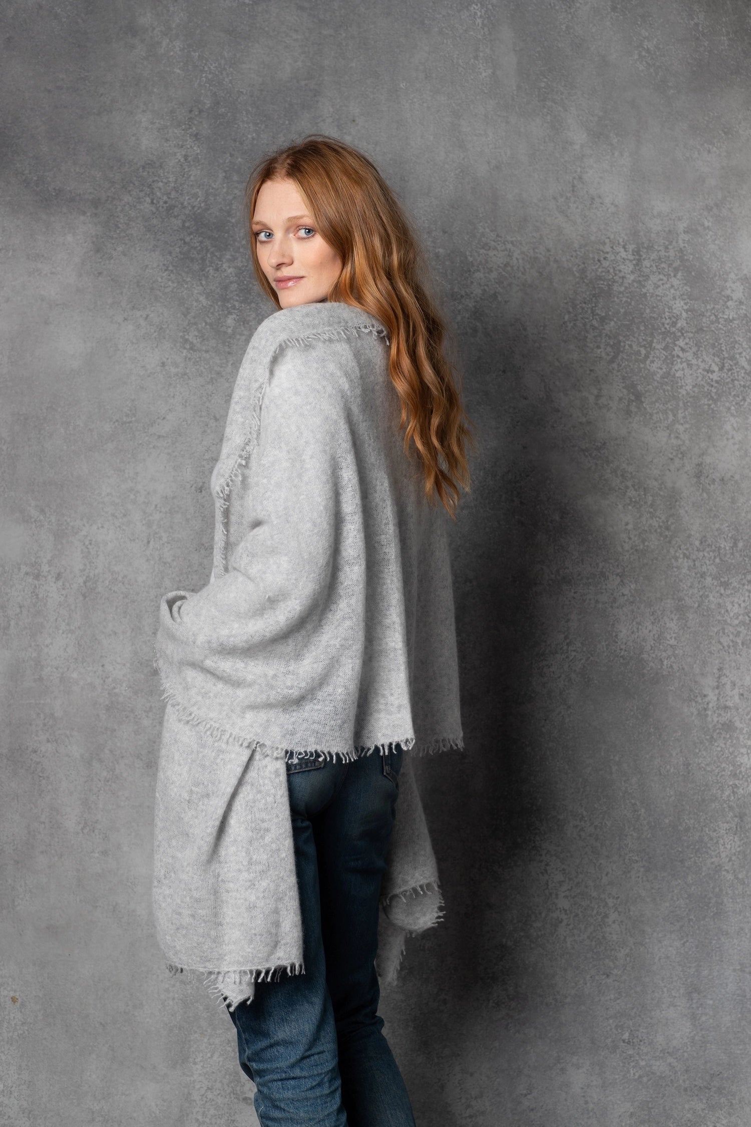 light luxury cashmere wrap in light grey