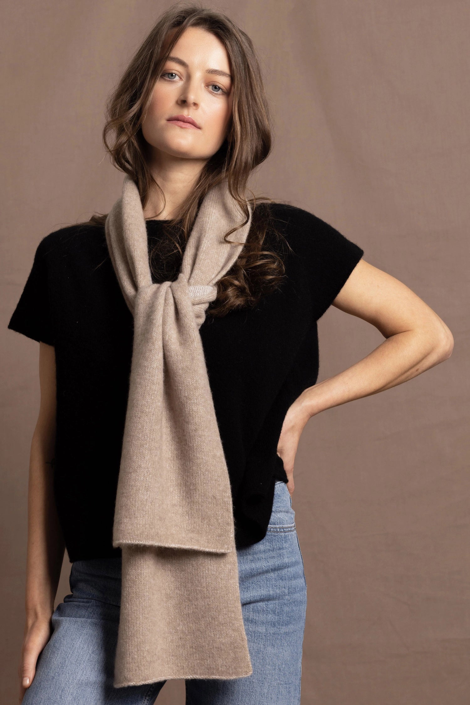 a reversible 100% pure cashmere scarf in beige