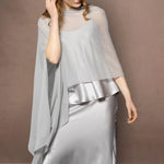 Georgette Silk Poncho Cape in Pale Grey