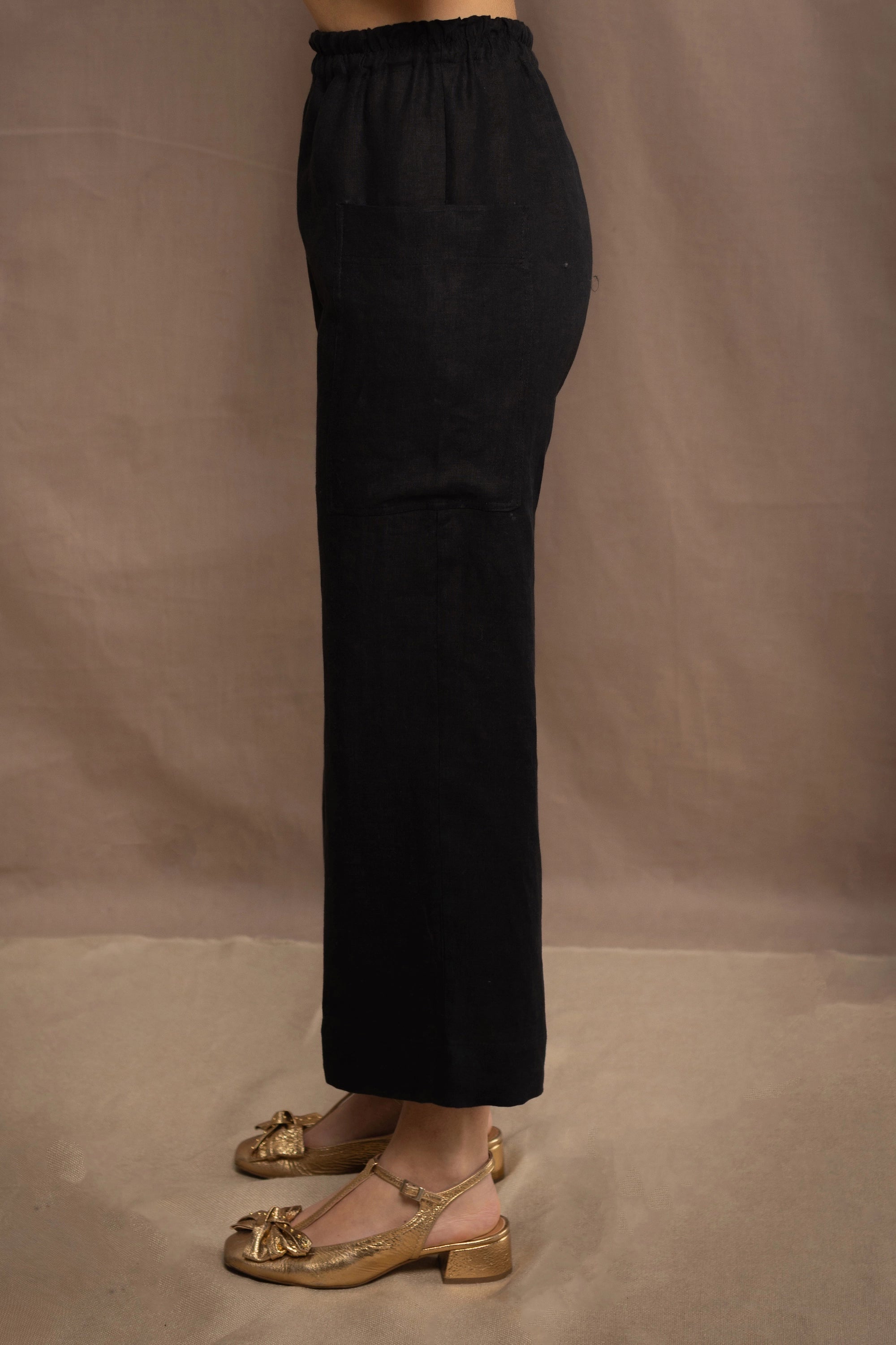 Linen Wide Leg Trousers | Black