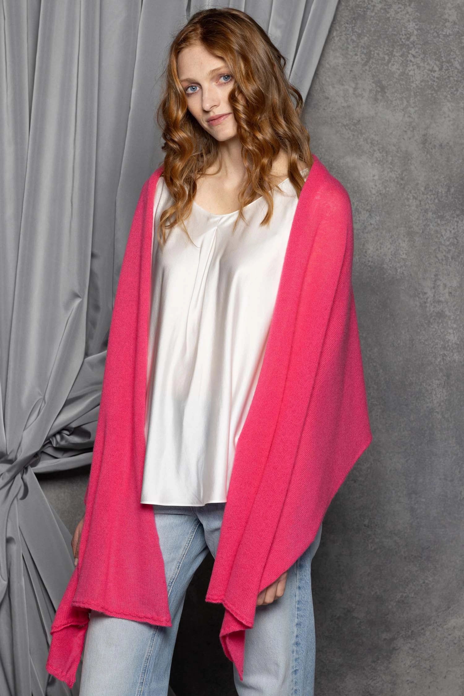 Bright Pink Cashmere Wrap Scarf