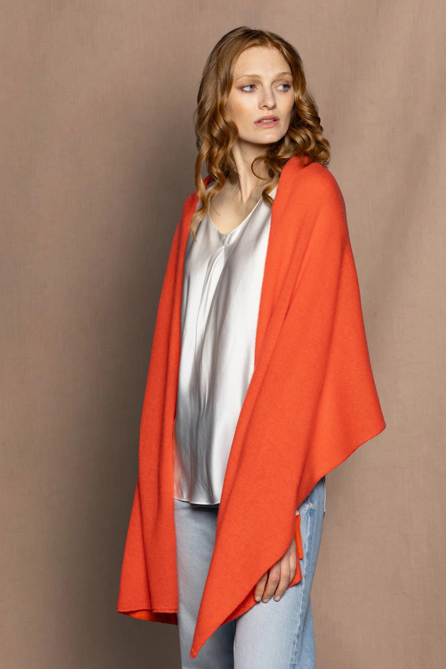 Cashmere Wrap Scarf in Bright Orange