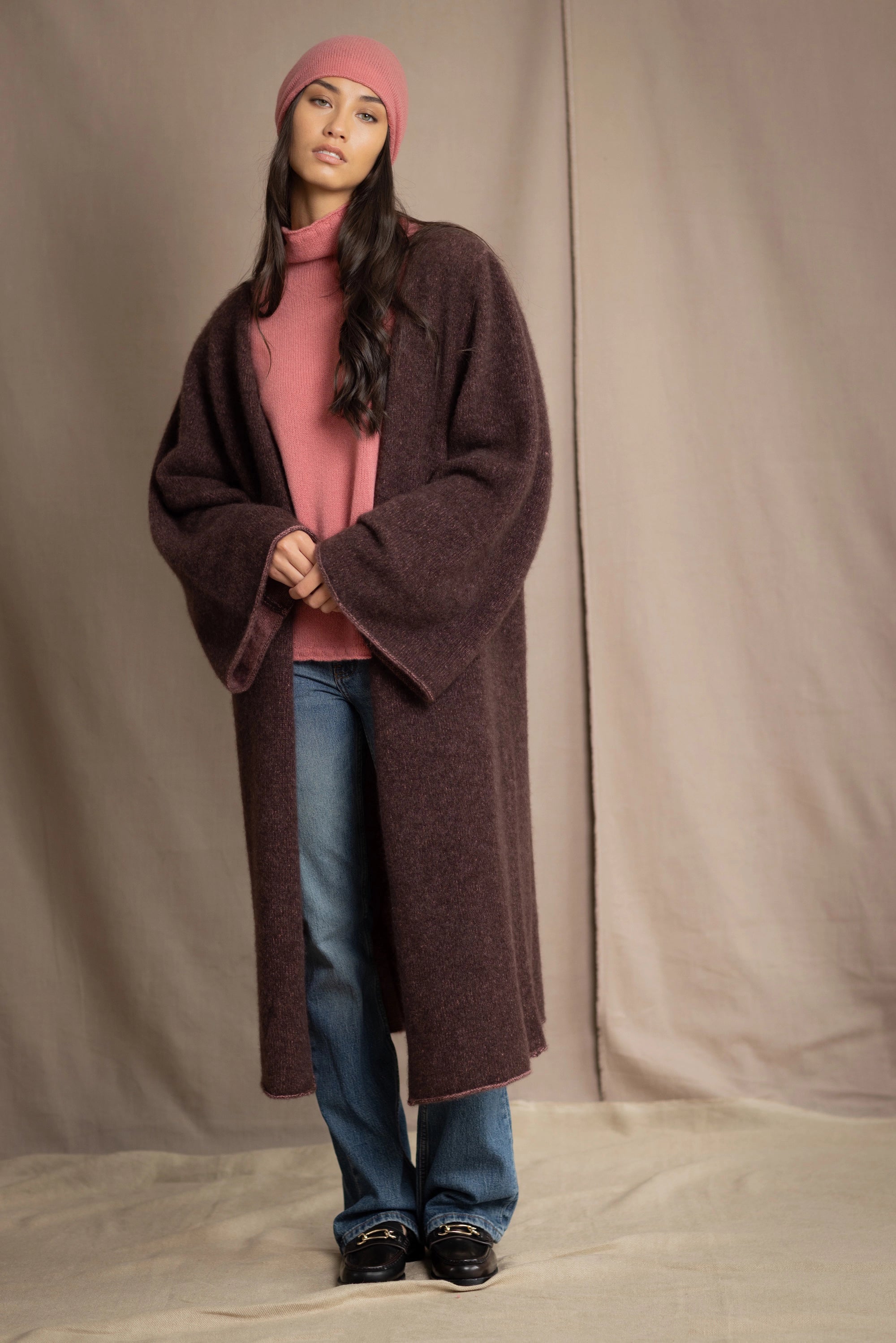 Cashmere Kaftan Coatigan | Truffle/Sand Rose
