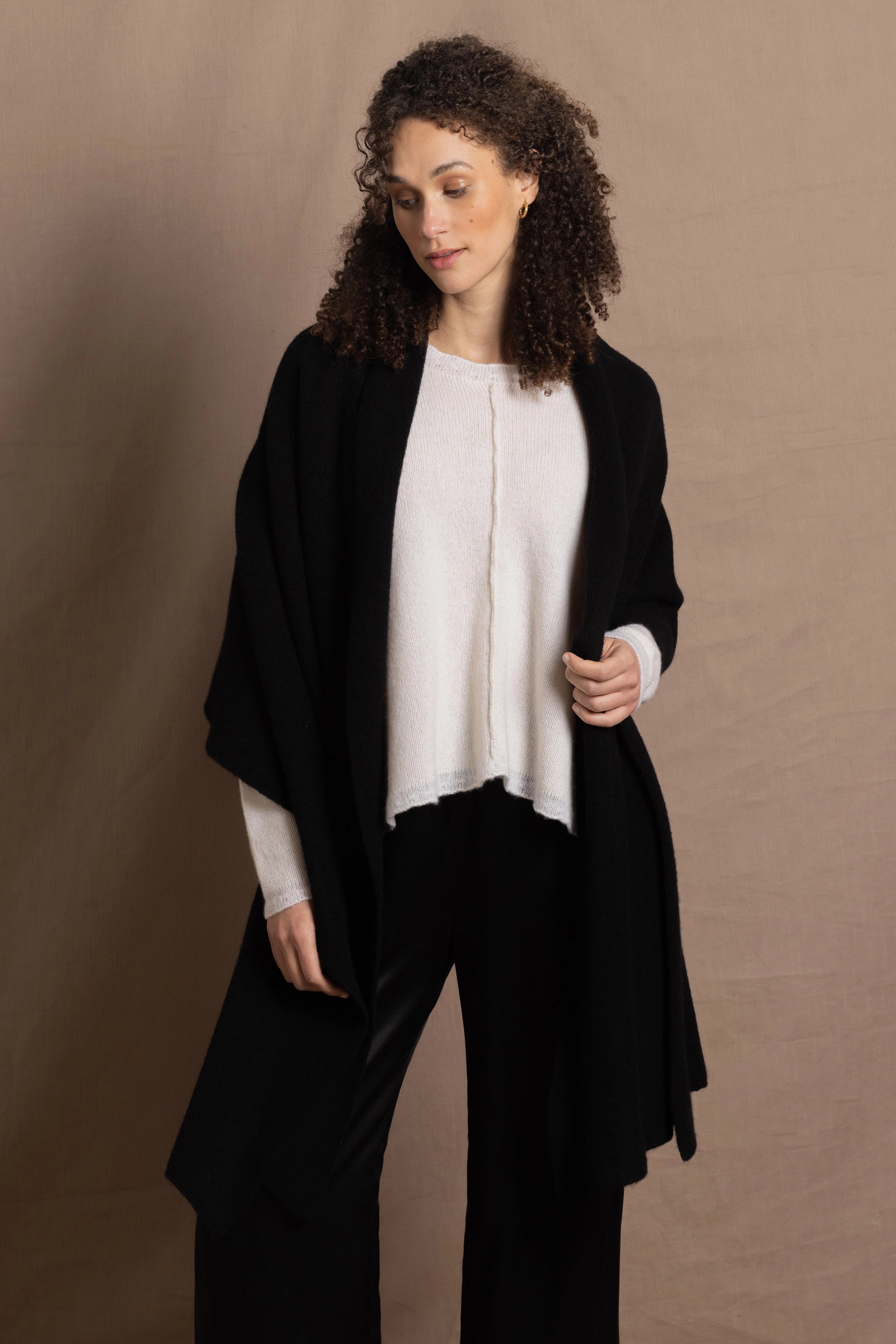 100% Cashmere Large Blanket Wrap in Black