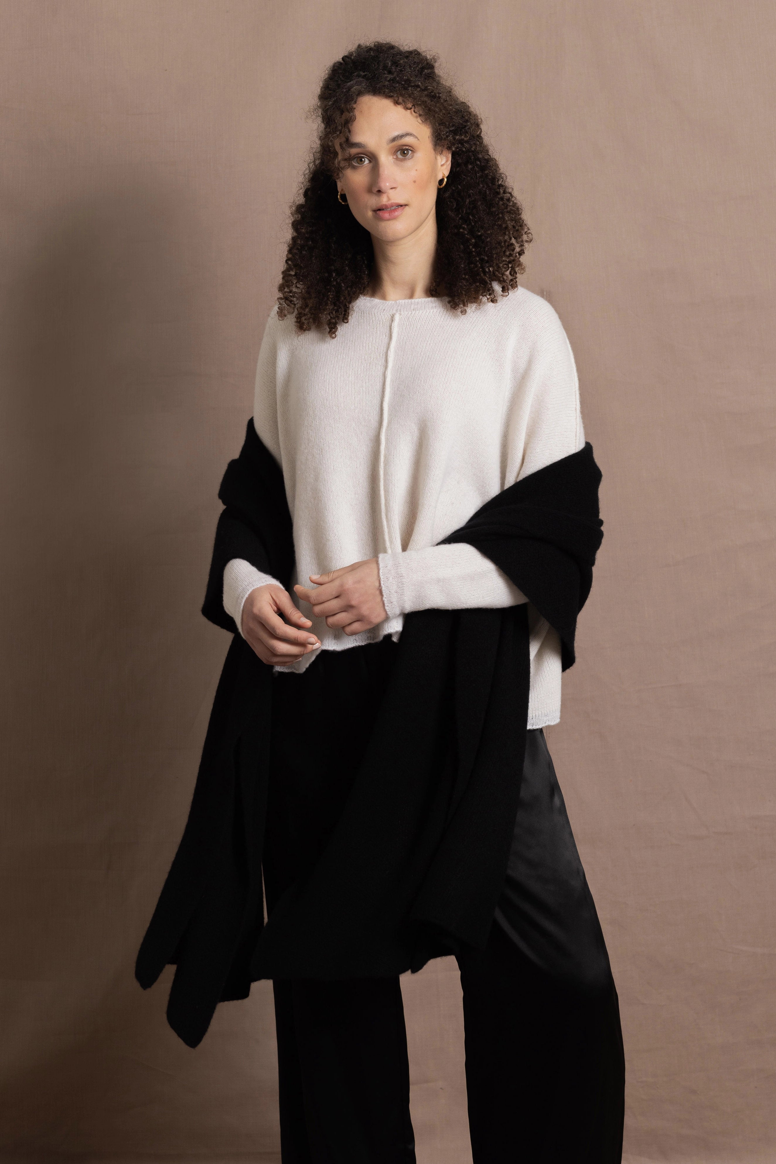 100% Cashmere Large Blanket Wrap in Black