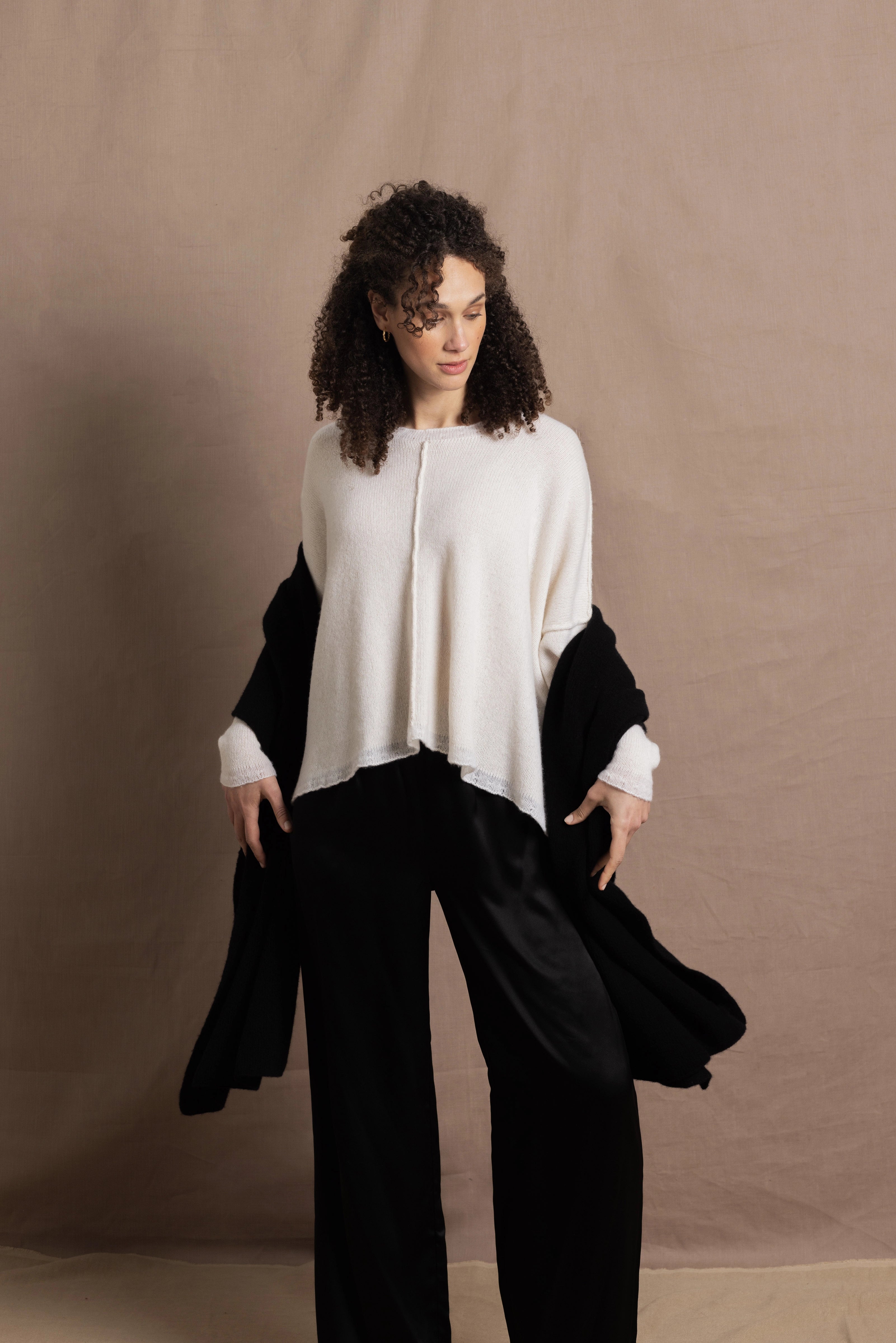 100% Cashmere Large Blanket Wrap in Black