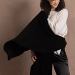 100% Cashmere Large Blanket Wrap in Black
