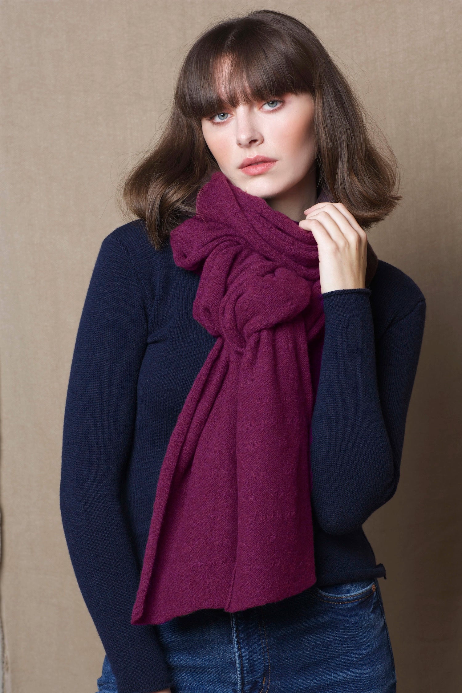 Luxury Cashmere Wrap Scarf in Wine Red