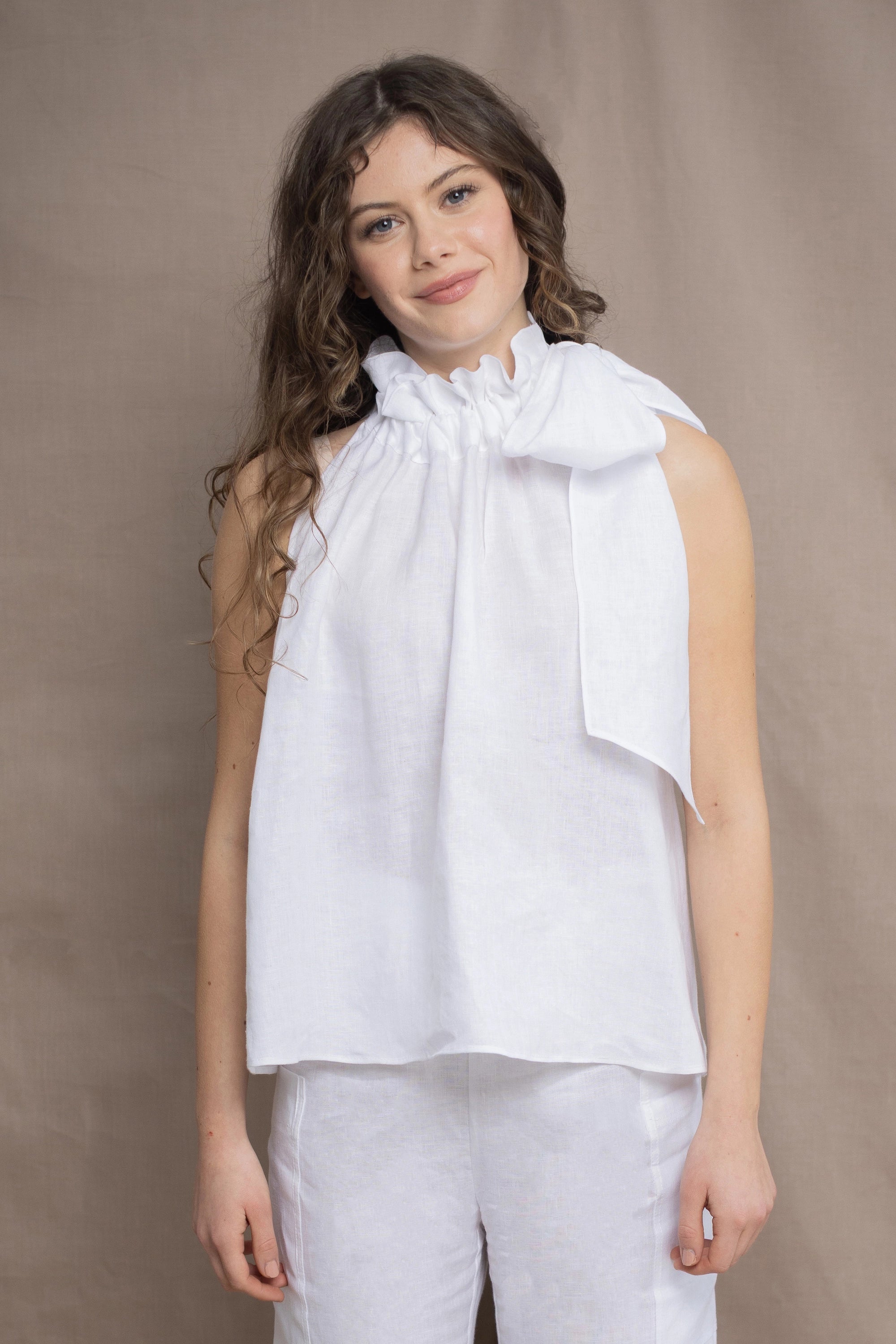 Linen Gather Halter Top | White