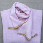 Luxury Gold Trim Cashmere Scarf in Pale Pink