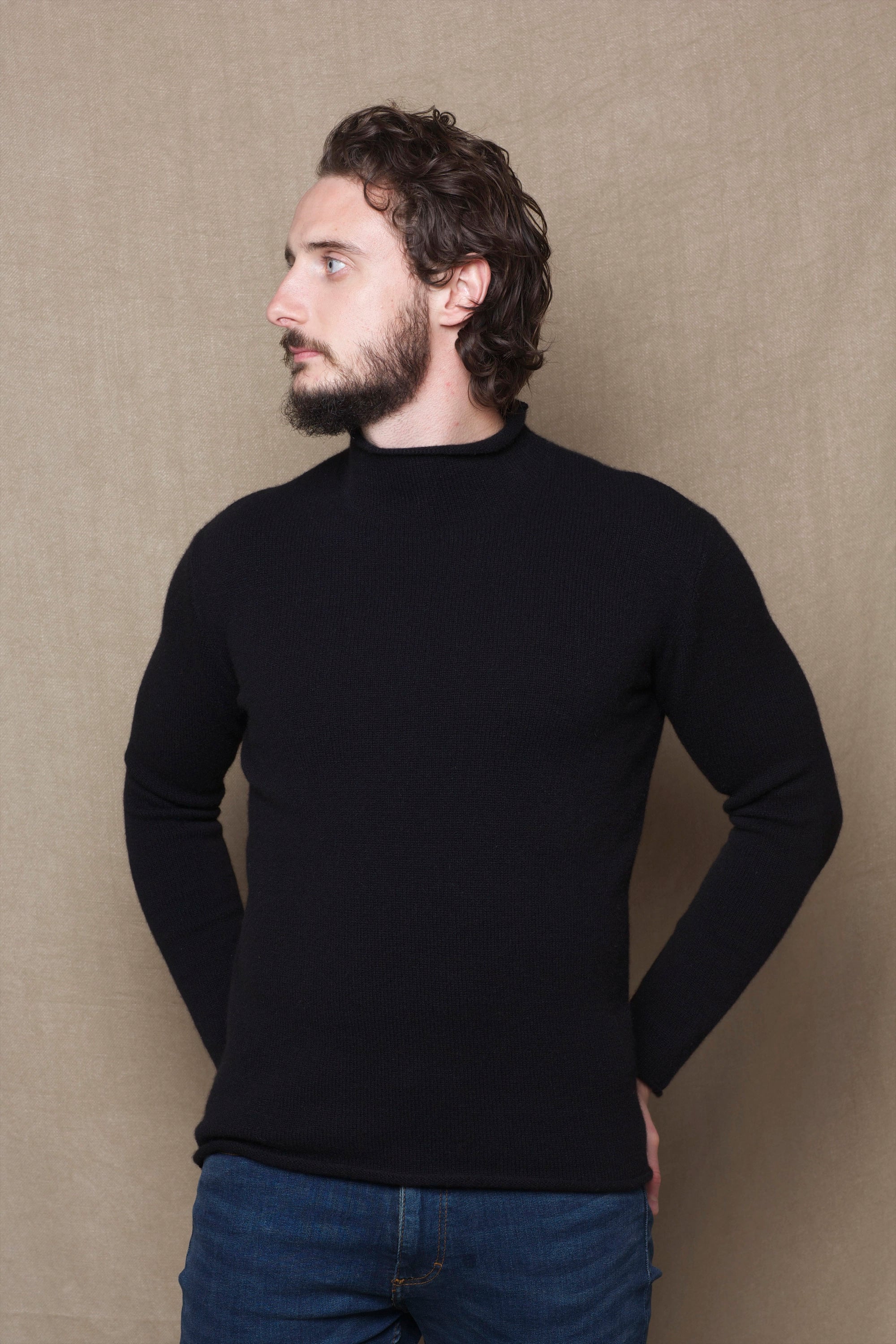 Luxury Cashmere Mens Turtleneck Sweater Black