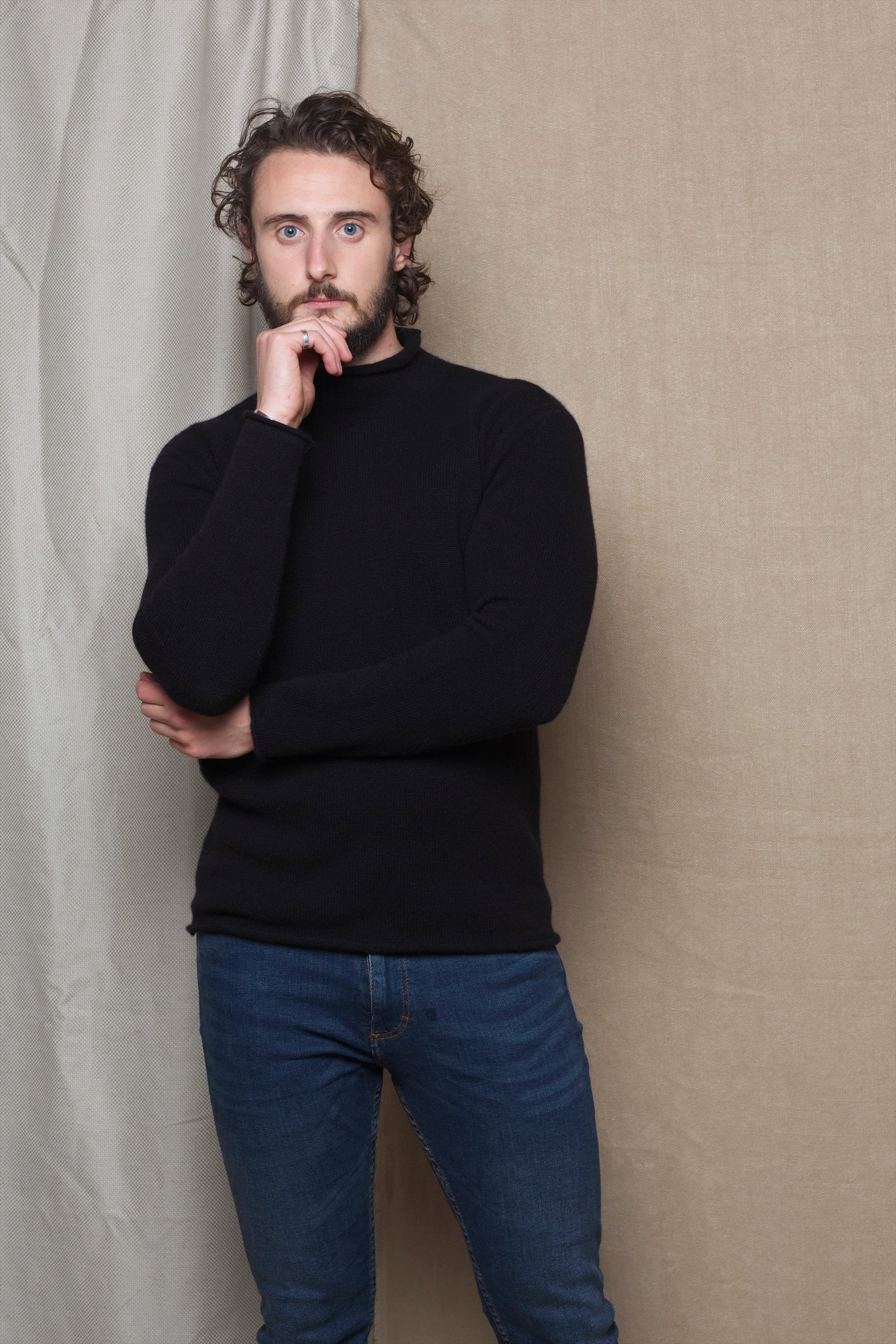 Luxury Cashmere Mens Turtleneck Sweater Black