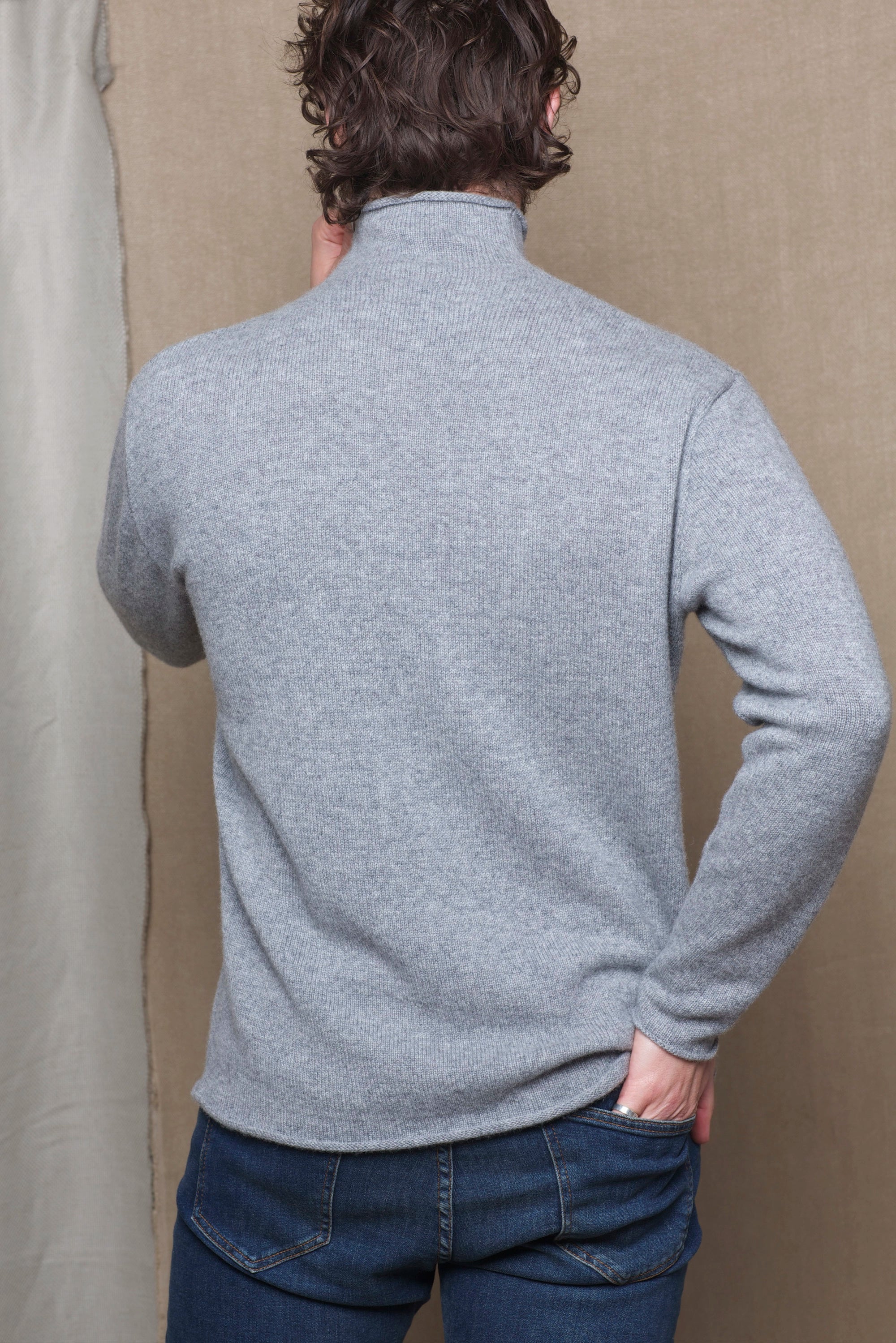 Luxury Cashmere Mens Turtleneck Sweater Grey