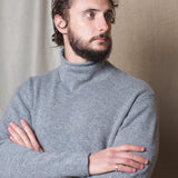 Luxury Cashmere Mens Turtleneck Sweater Grey