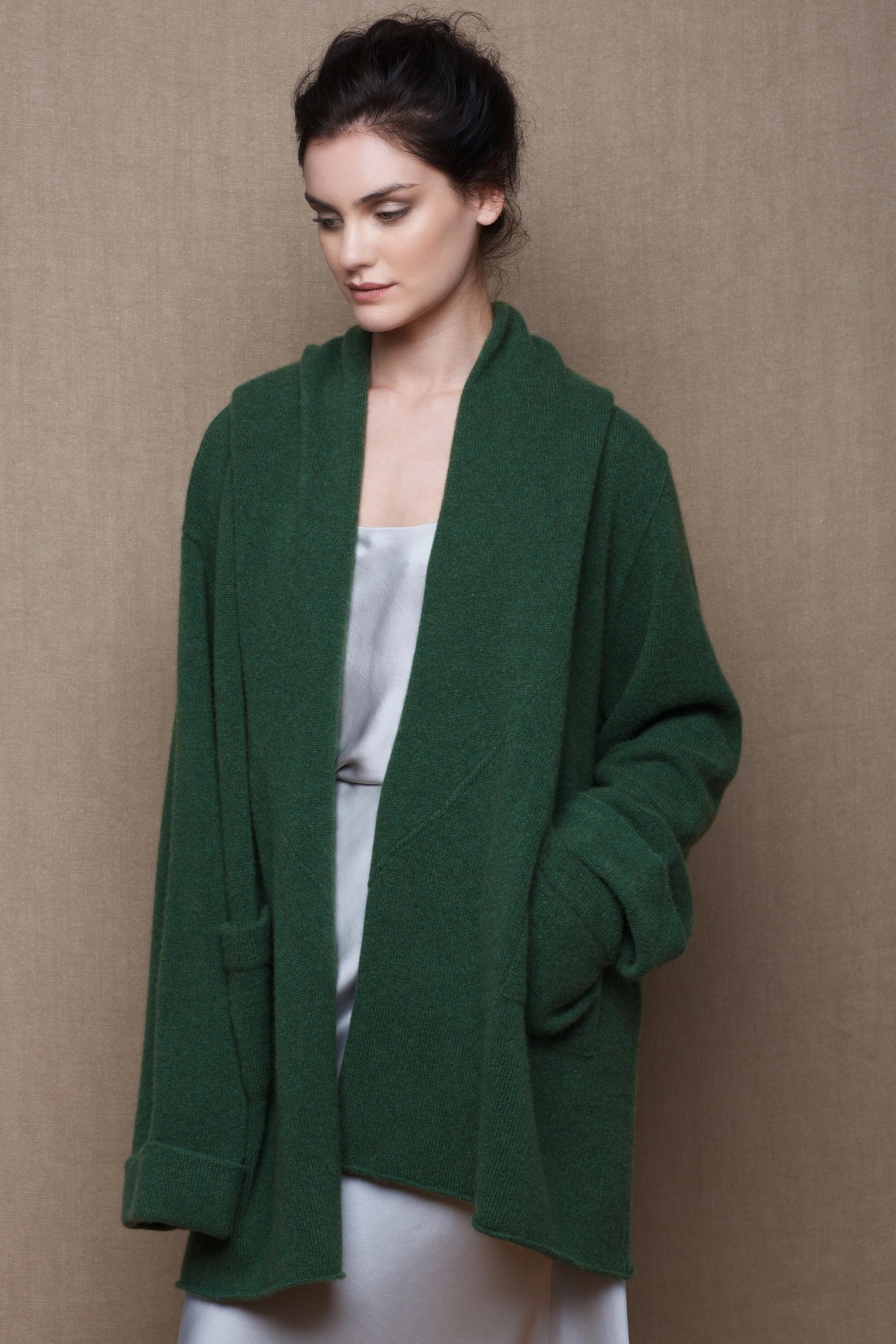 Luxury Womens Cashmere Cardigan Coat Green