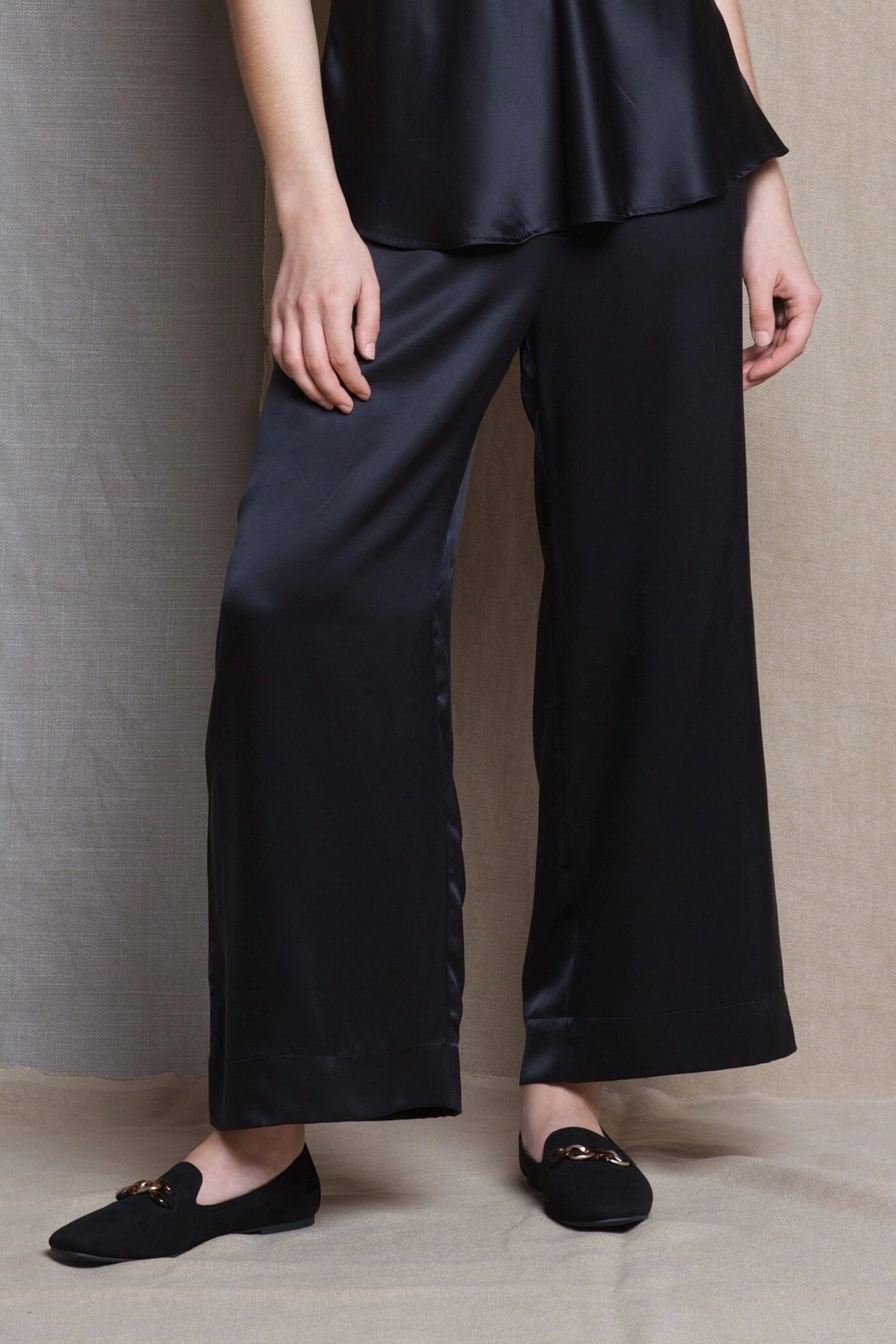 Luxury Wide Leg Silk Trousers in Black