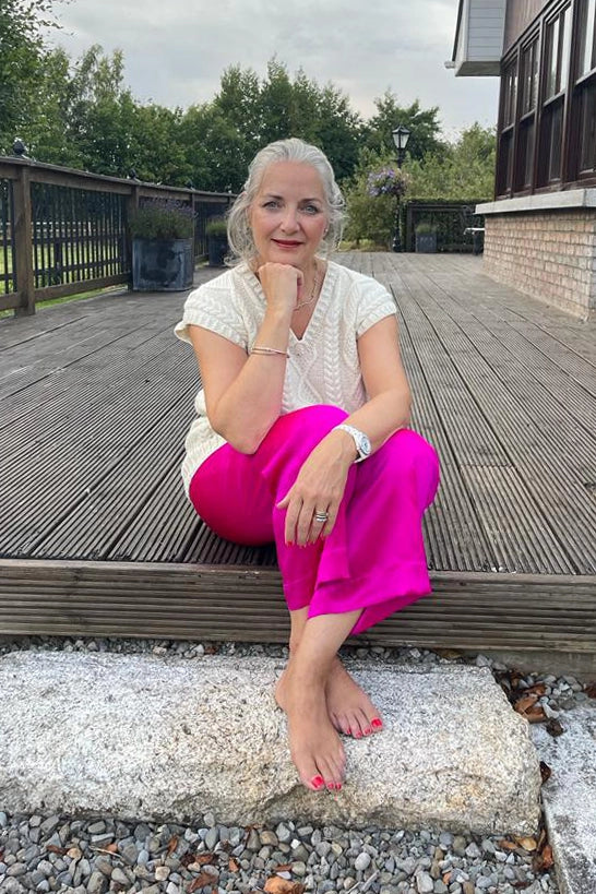 Luxury Wide Leg Silk Trousers in Pink