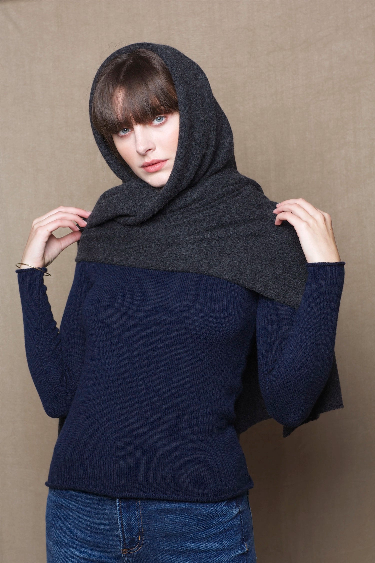 Dark Grey Cashmere Wrap Scarf