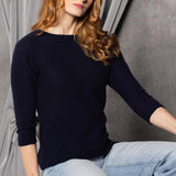 Lace Knitted Crew Neck Sweater in Navy Blue