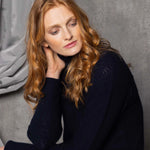 Lace Cashmere Turtleneck Sweater in Navy