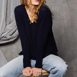 Lace Cashmere V Neck Sweater in Black