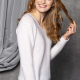 Lace Cashmere V Neck Sweater in White