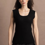 a sleeveless cashmere lace tee sweater in black