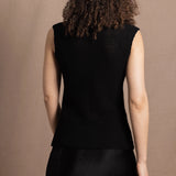a sleeveless cashmere lace tee sweater in black