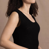 a sleeveless cashmere lace tee sweater in black