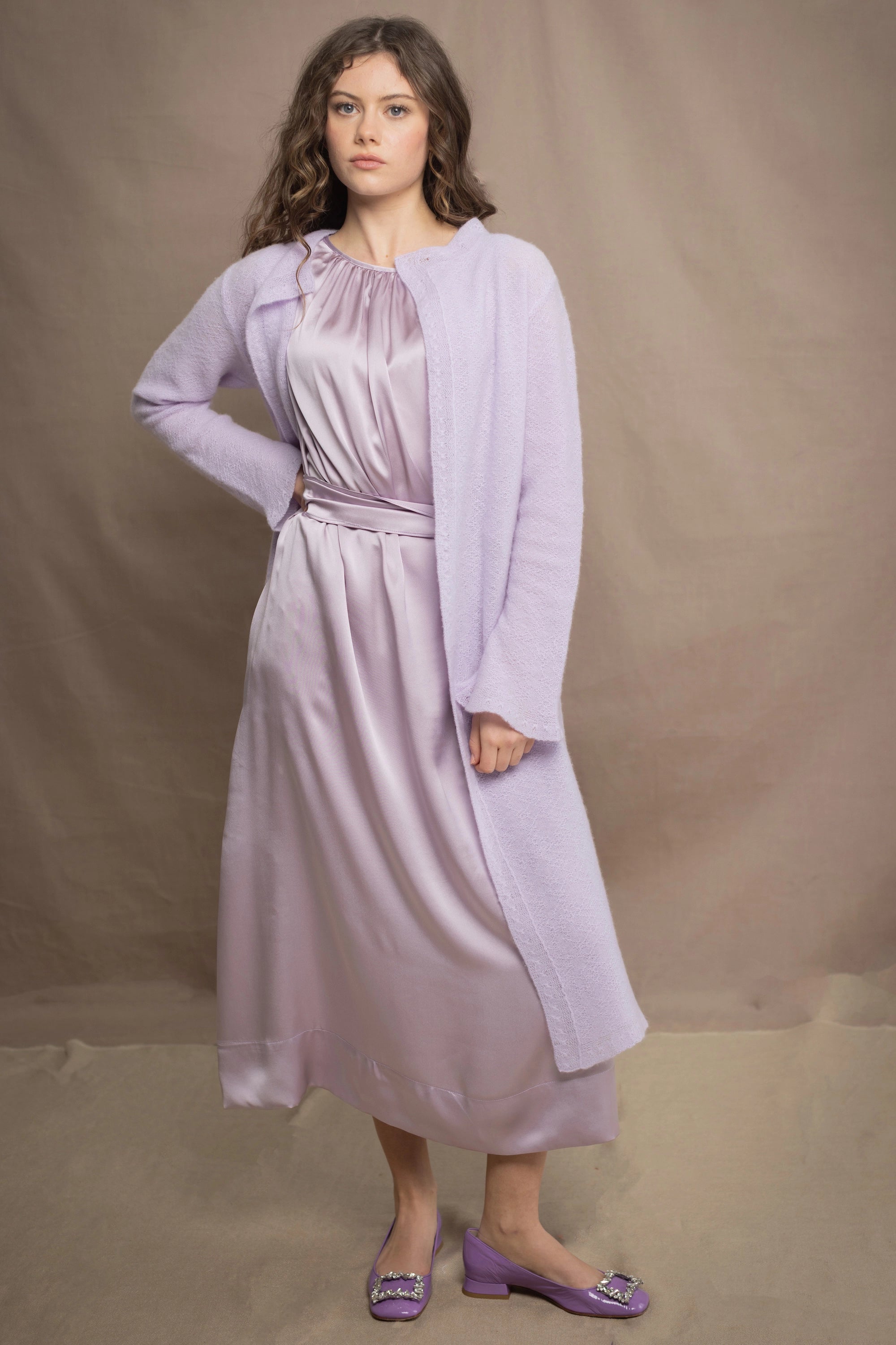 Mya Lightweight Duster Cashmere Cardigan | Pastel Lilac