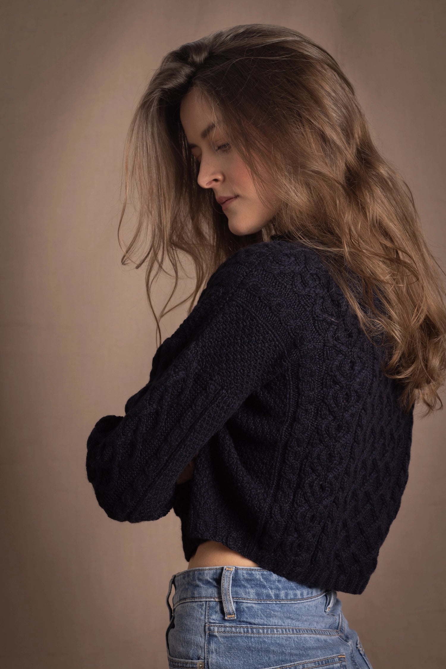 Authentic Irish 100% Pure Cashmere Button Down Cardigan Sweater in Navy Blue
