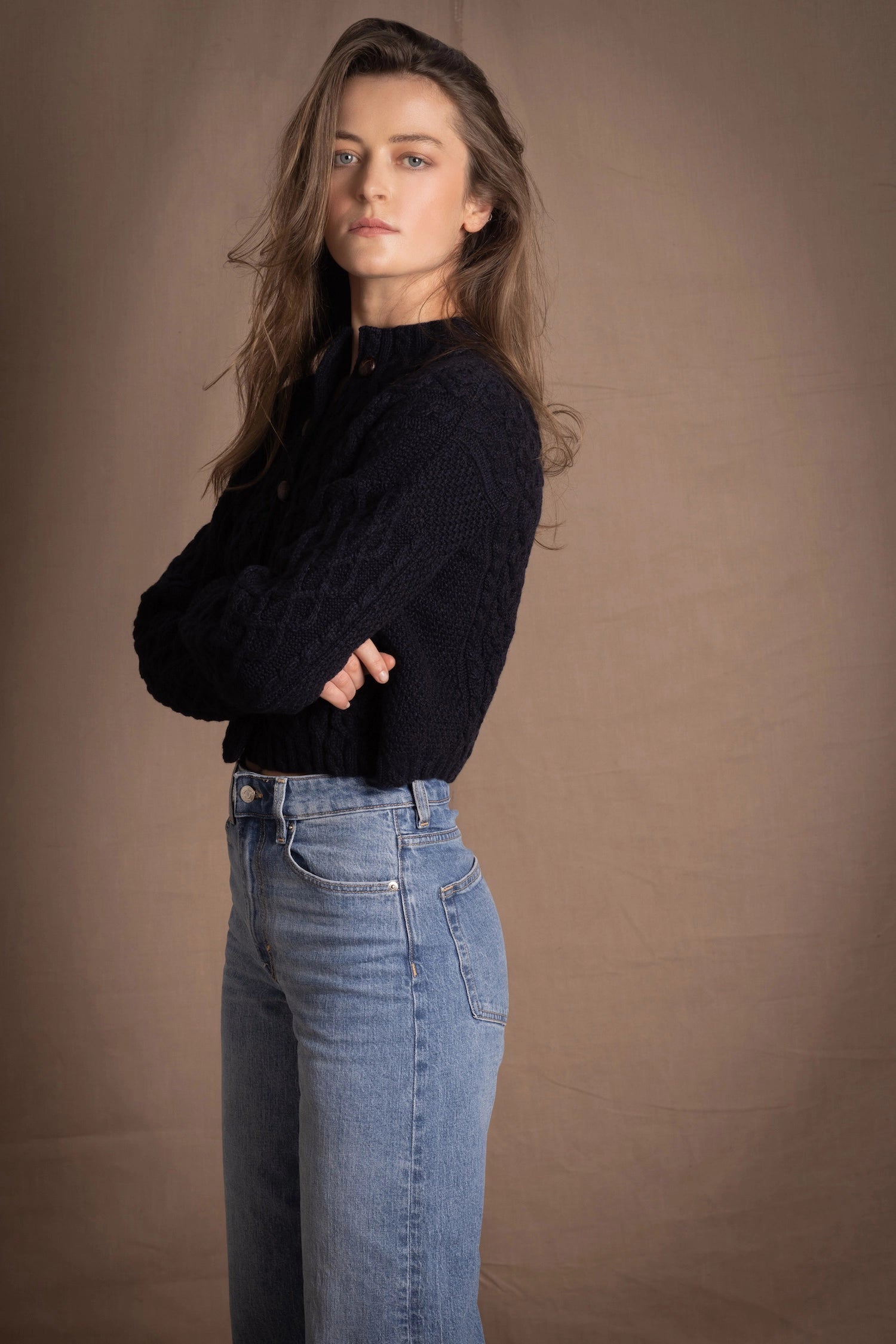 Authentic Irish 100% Pure Cashmere Button Down Cardigan Sweater in Navy Blue