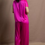 Pure silk 100% trousers in a bright pink colour