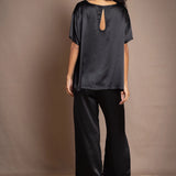 Síoda Oversized Keyhole Silk Tee | Black