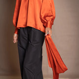 Síoda Balloon Sleeve Pussy Bow Silk Top | Autumn Orange