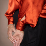 Síoda Balloon Sleeve Pussy Bow Silk Top | Autumn Orange