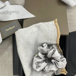 Luxury Silk Hair Scrunchie and Cashmere Scarf Gift Set in Grey