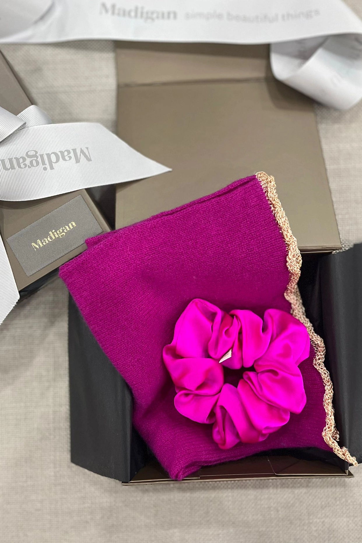 Luxury Silk Hair Scrunchie and Cashmere Scarf Gift Set in Pink