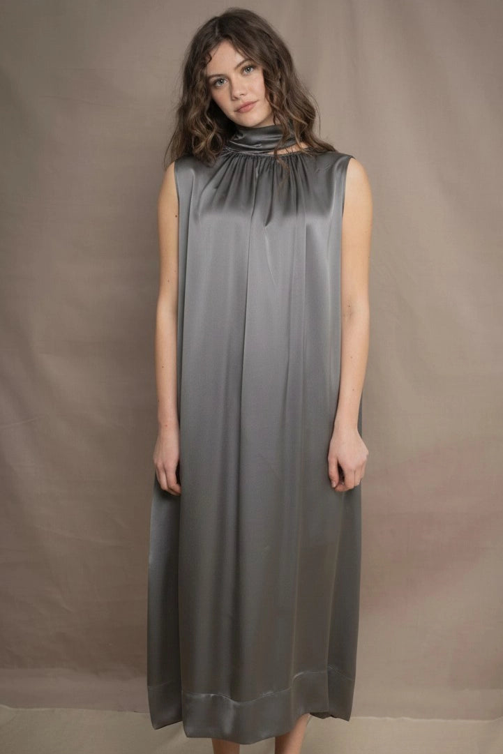 pewter silk dress Satin Cowl Back Maxi Dress Pewter Byron & Barclay
