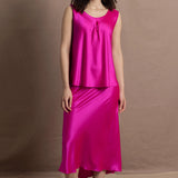 A 100% silk top and skirt in bright shocking pink