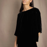 Silk Velvet Bracelet Sleeve Top | Black