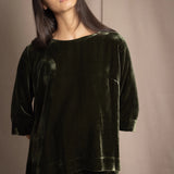 Silk Velvet Bracelet Sleeve Top | Olive Green