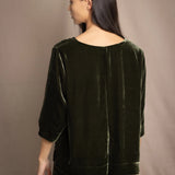 Silk Velvet Bracelet Sleeve Top | Olive Green