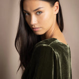 Silk Velvet Bracelet Sleeve Top | Olive Green