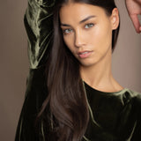 Silk Velvet Bracelet Sleeve Top | Olive Green