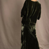Silk Velvet Asymmetrical Skirt | Olive Green