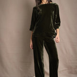 Silk Velvet Wide Trouser | Olive Green